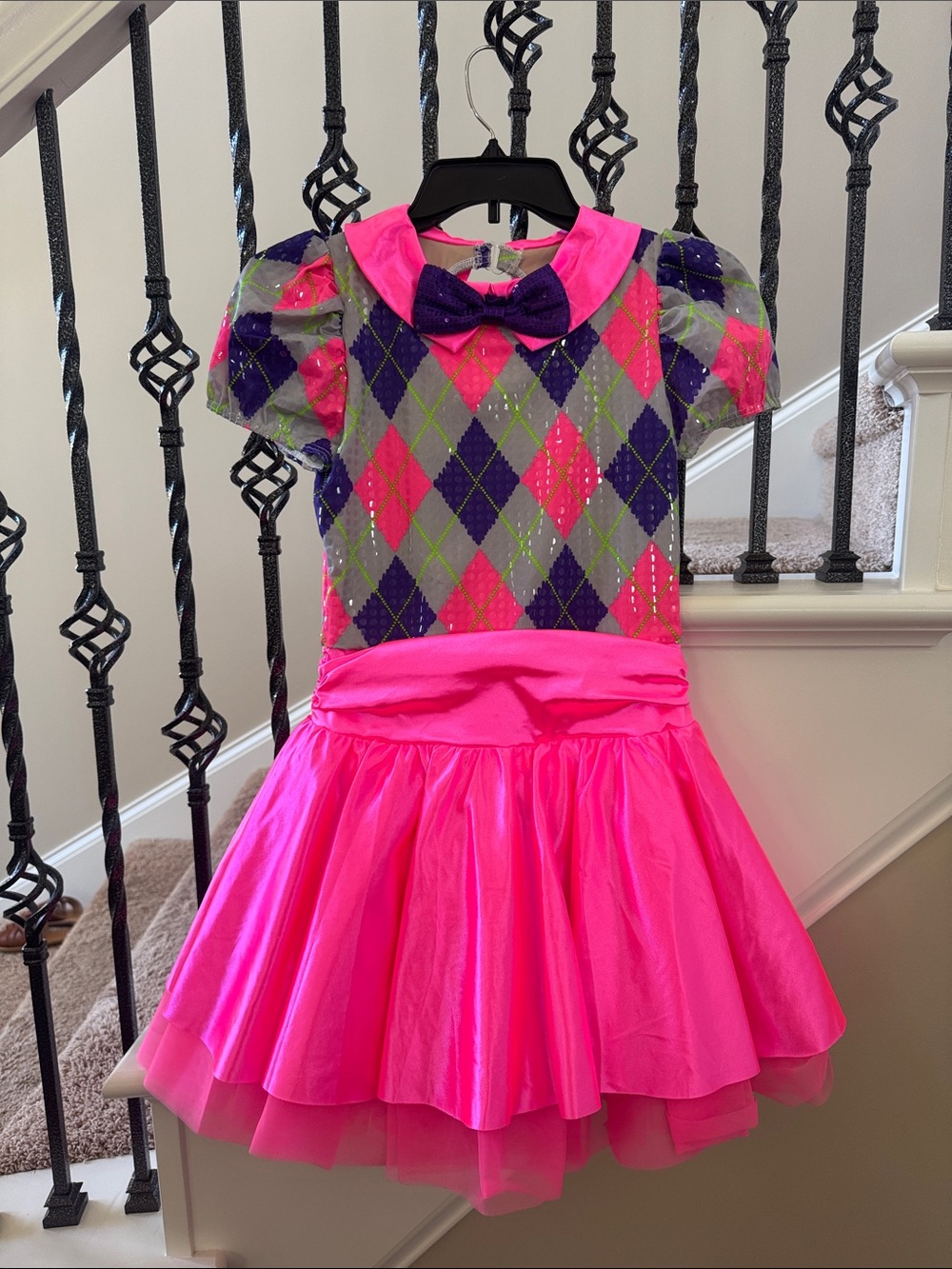 Weissman Hot Pink Argyle Dance Costume with Purple Bow